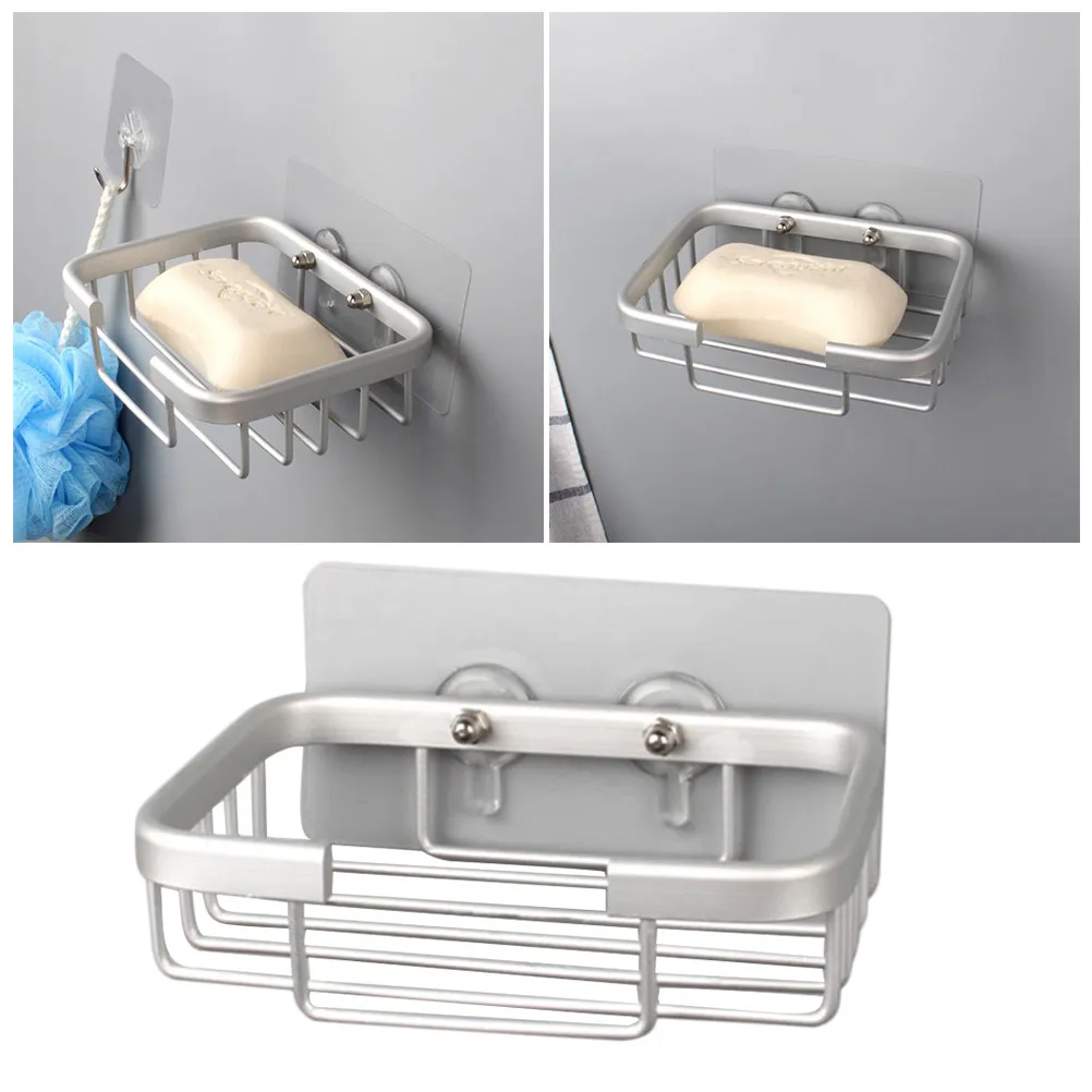 

Traceless Stickers Space Aluminum Antirust Bathroom Soap Holder Free-Punching Wall Mounted Organizer for Tiles Glass
