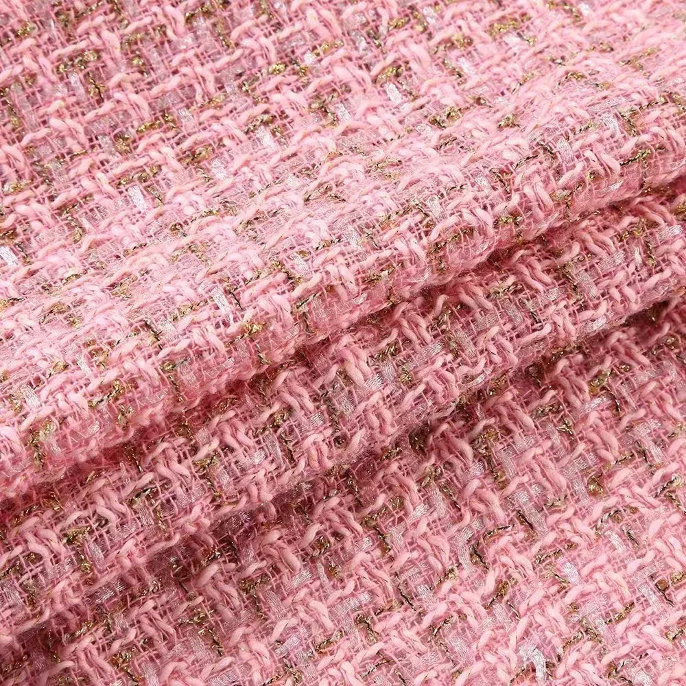 Coarsely Woven Small Fragrance Style Fabric Gold Wire Grid Modern Tweed Stretch Fashion Women's Clothing Craft Fabric