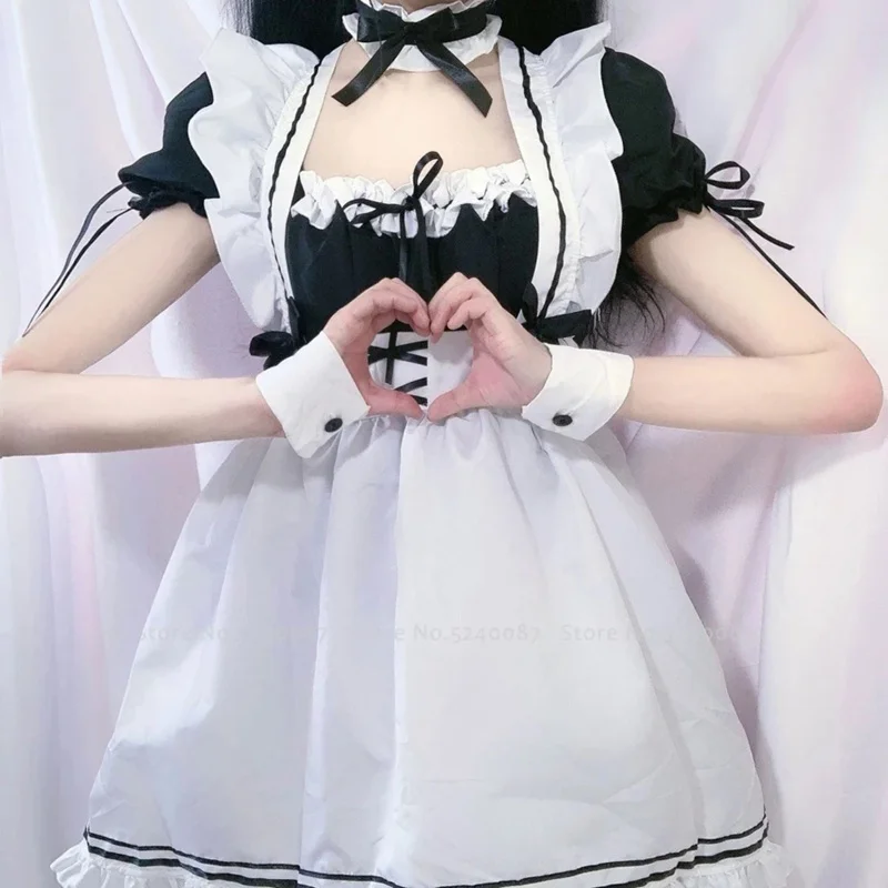 Lolita Maid Dress para meninas e mulheres, Uniforme preto, Vestido bonito, Garçom adorável, Maid Cosplay Costumes, Avental para festa, Roupa de Halloween, Roupas