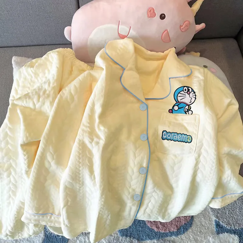 Set Piyama Musim Gugur Pakaian Tidur Kucing Anime Jepang Lucu Wanita 2026 Pakaian Rumah Nyaman Musim Semi Gaun Malam Pakaian Santai 2 Potong