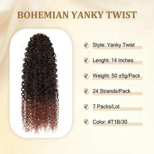 Imagen 2 del producto Yanky Twist Crochet Hair 8 pulgadas 1/7 paquetes Bohemian Passion Twist Spring Mini Twist Crochet Hair para mujeres negras Pelo sintético