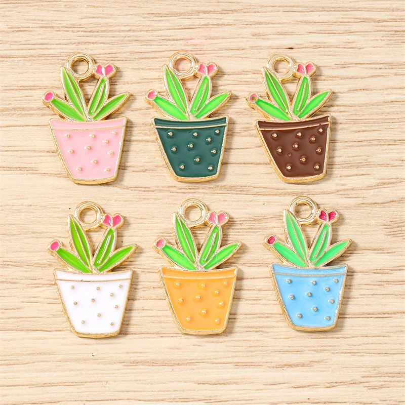 10 Stück niedliche Blumenanhänger, Emaille-Pflanzen- und Topfanhänger für die Herstellung von Halsketten, Ohrringen, DIY-Bastelarbeiten, Schmuckzubehör – Detail 9