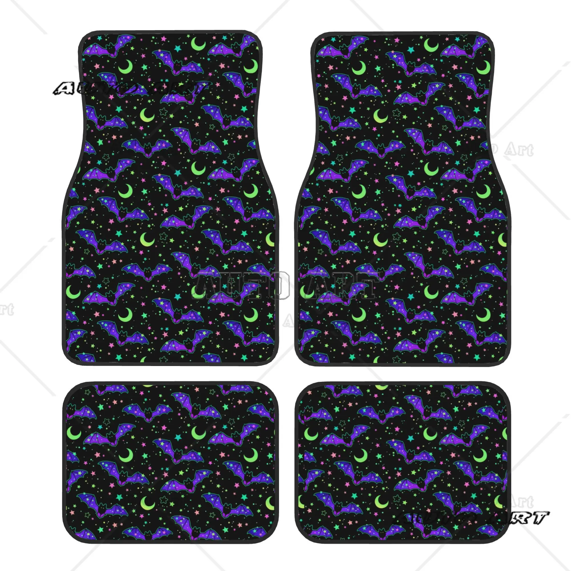 Halloween Witch Pumpkin Bats Magic Mysterious Horror Witch 4PCS Crystal Velvet Car Floor Mats Set Universal Front Rear Foot Mats