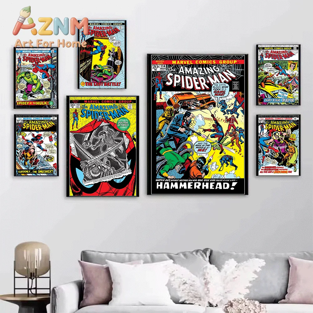AZNM The Amazing Spider-Man The Birth of The Gibbon Vintage Comic Cover Canvas Wall Art Frameless Print Superhero Poster Home