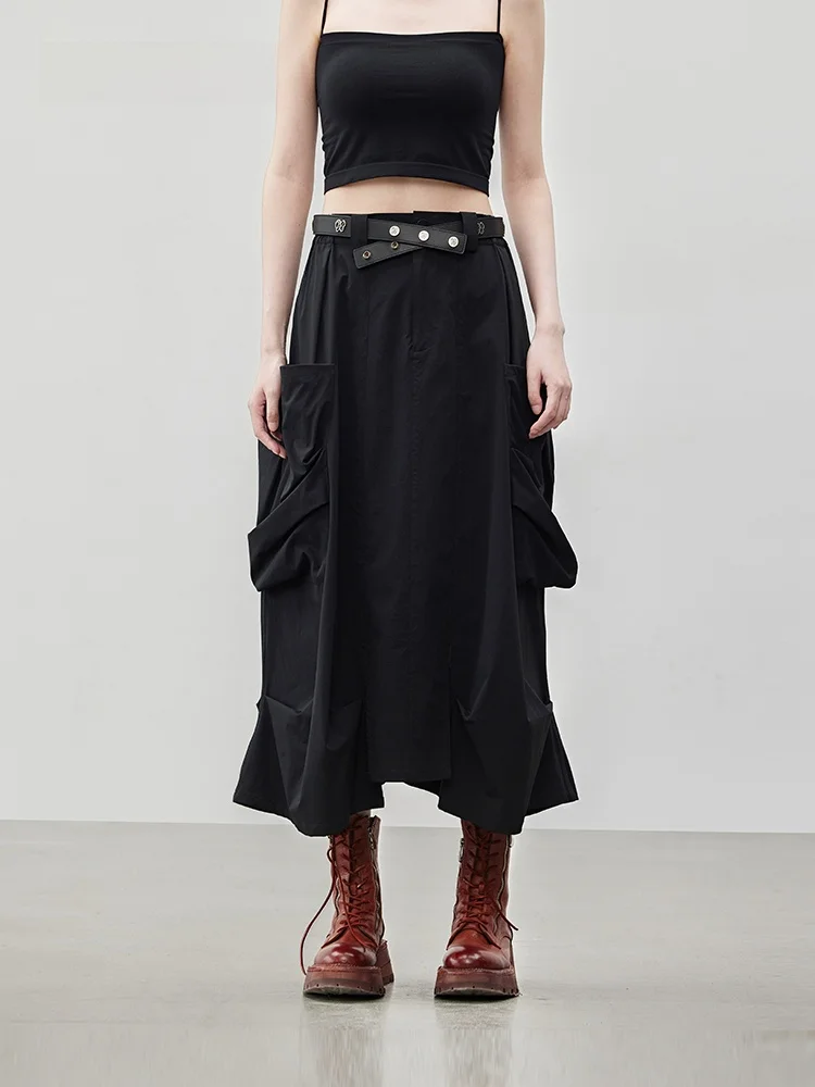 

XMOOM2024 Autumn New Sle Casual Women's Skirt with Side 3D kets Hip Hop Sle Nylon Spandex mid Waist A-Line Skirt