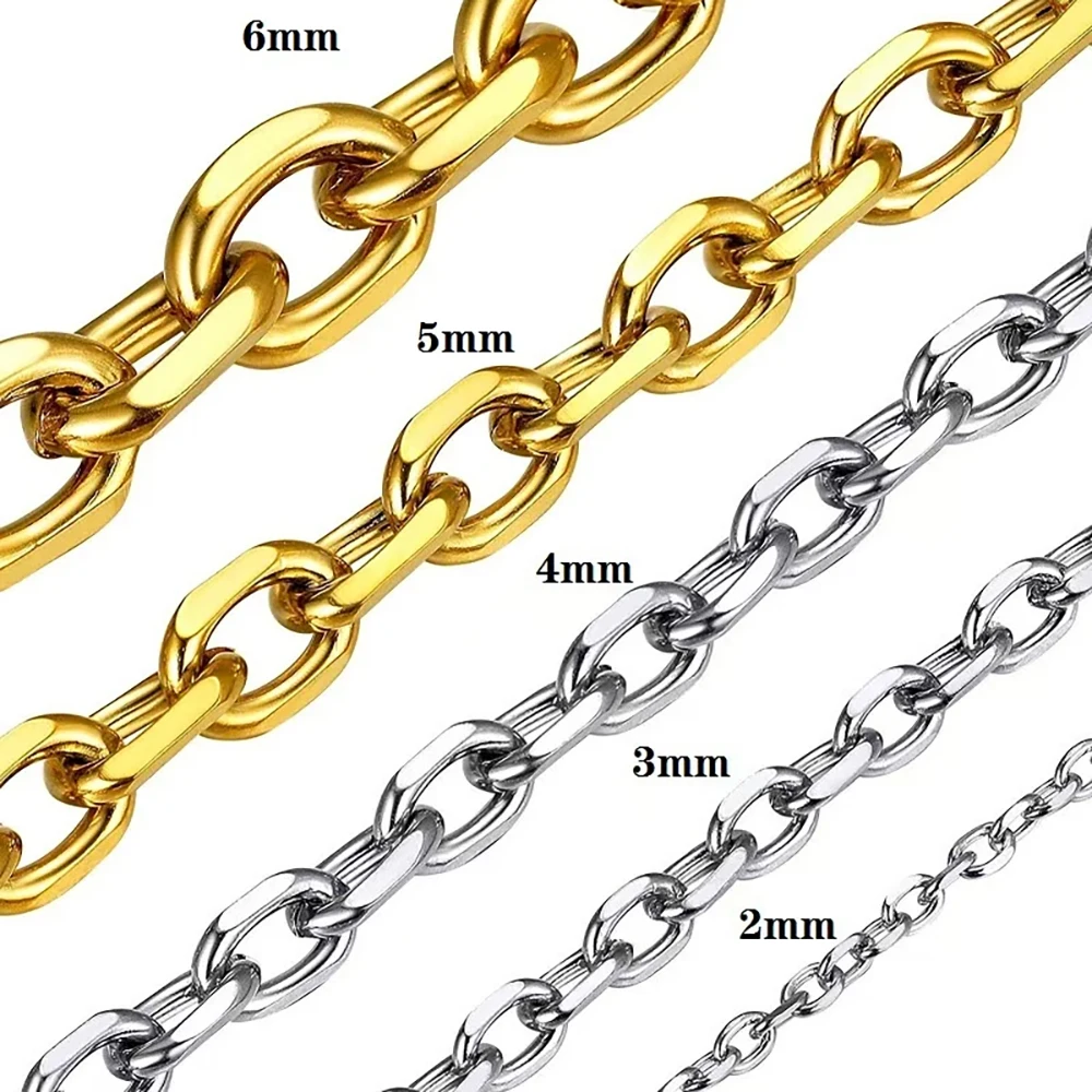 2M/Lot Breite 1,5mm-6mm Edelstahl Flache O-Kette für DIY Halskette, Choker, Armband, Fußkette, Metallschmuck-Zubehör – Detail 1