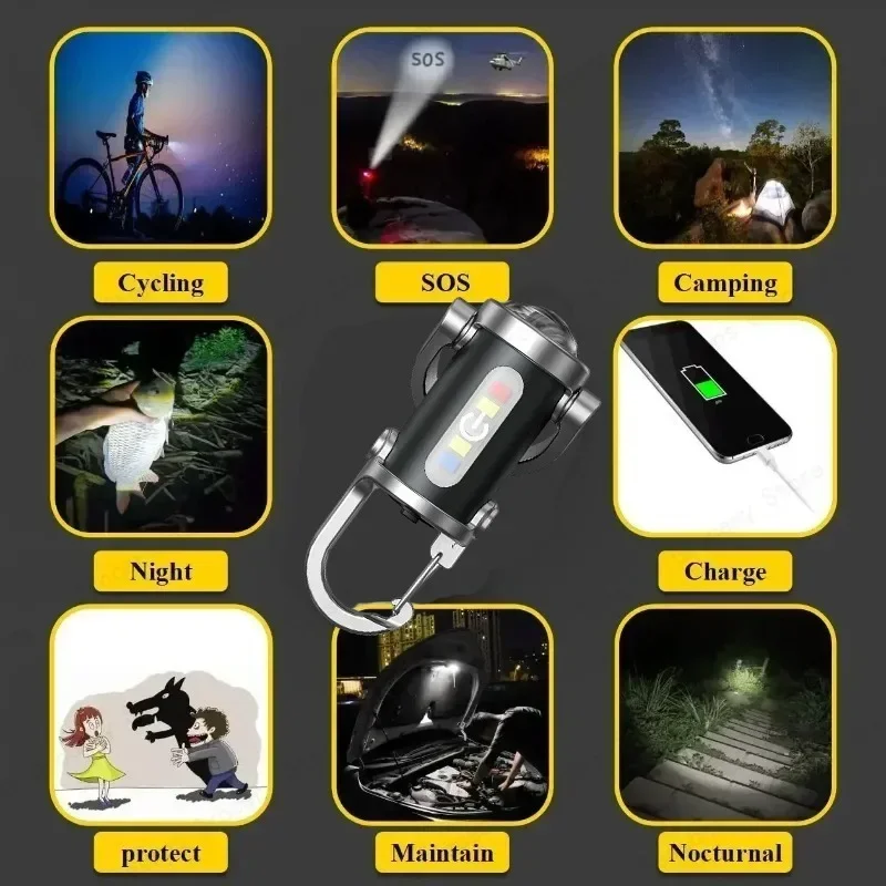 1-10PCS Multifunctional LED Keychain Flashlight USB-C Rechargeable Waterproof for Camping & Emergency Use Novelty Lamps