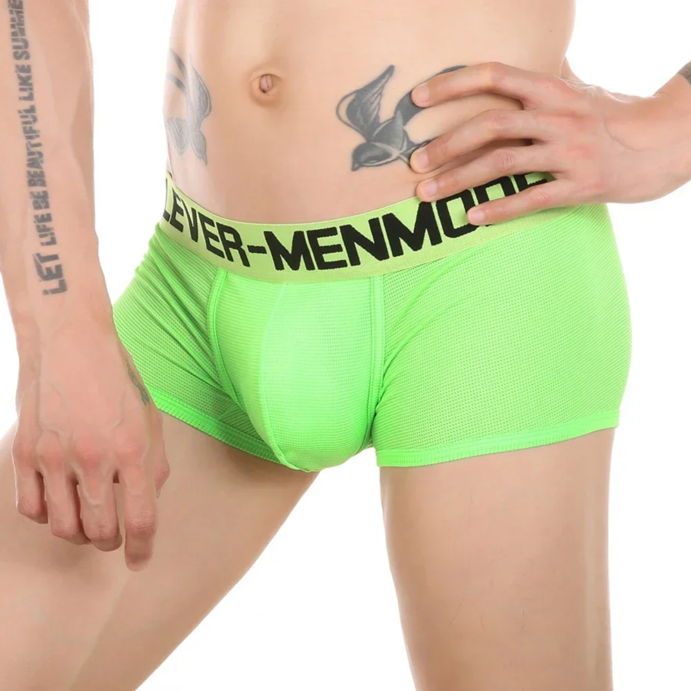 

Men Comfortable Breathable Trunks Fluorescent Mesh Soft Boxer Briefs Bulge Pouch Shorts Lingerie Letter Waistband Underwear