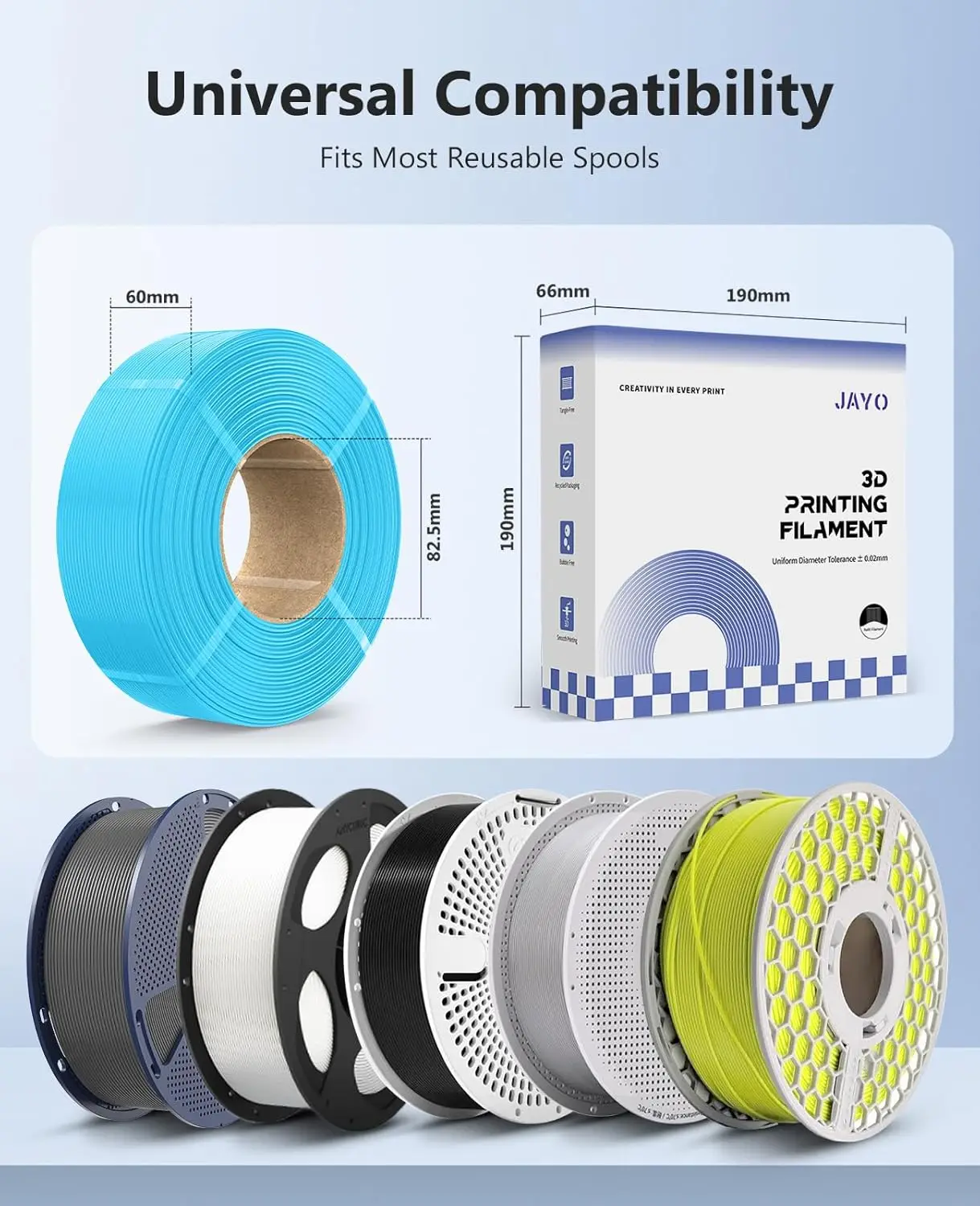 JAYO PETG – filament do drukarek 3D, 2 kg/5 kg, akcesoria do drukarek 3D, 1,75 mm, materiały do druku 3D, gwarancja braku pęcherzyków powietrza, do druku metodą FDM, idealny jako prezent dla majsterkowiczów. — zdjęcie produktu 2
