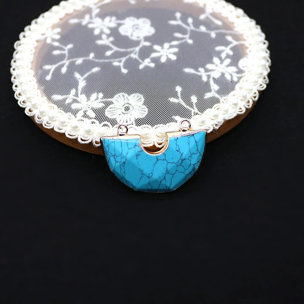 

Half-circular Natural Stone White Crystal Cat's Eye Stone Cut Surface Double Hole Lapis Lazuli Connector Pendant DIY Creative