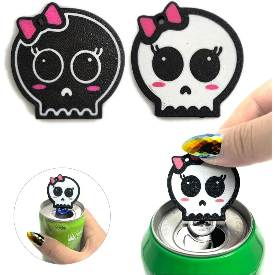 

2Pc Skull Soda Can Opener with KeychainEasy Pull Tab Opener Tool for Sore Hands Long Nails Portable Halloween Kitchen Accory Wh