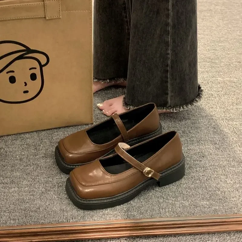 

2025 Spring Summer Vintage Mary Jane Flats Women Square Toe Chunky Heel Slip On Strap Loafers Fashionable All Occasion