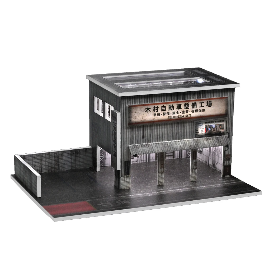 Diorama 1/64 Japanese Car Repair Shop Model Miniature City Building Scene Parking Lot Model Diecast Car Garage Display Case