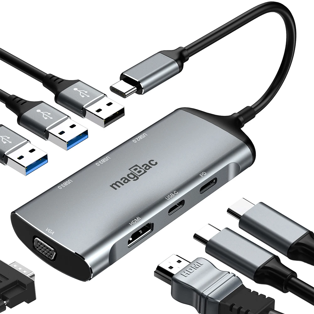 

Док-станция USB C двойной монитор 4K HDMI VGA PD 100 Вт для MacBook Pro Air Dell Lenovo Thunderbolt 4/3 док-станция для ноутбука Type C