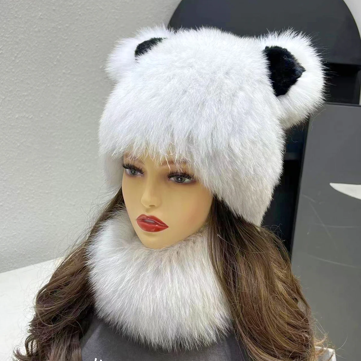 Neue Stilvolle Beanie Fuchs Pelz Hüte für Frauen Winter Warme Flauschigen Neck schal hut set Dicke Natürliche Fuchs Pelz Hut Weibliche Kuppel Hüte – Detail 1