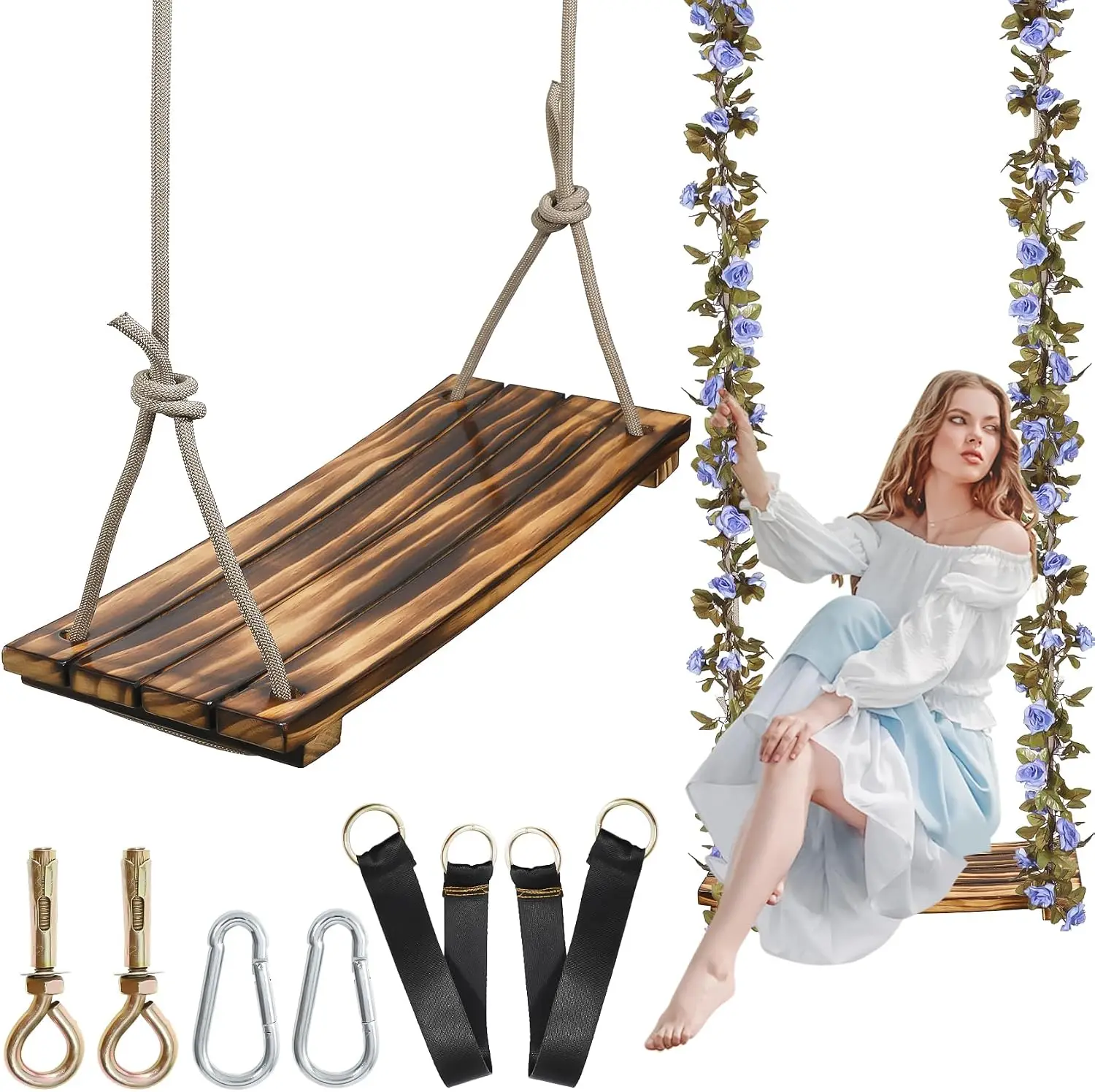 2026 Upgraded Large Wooden Swing Seat, 24