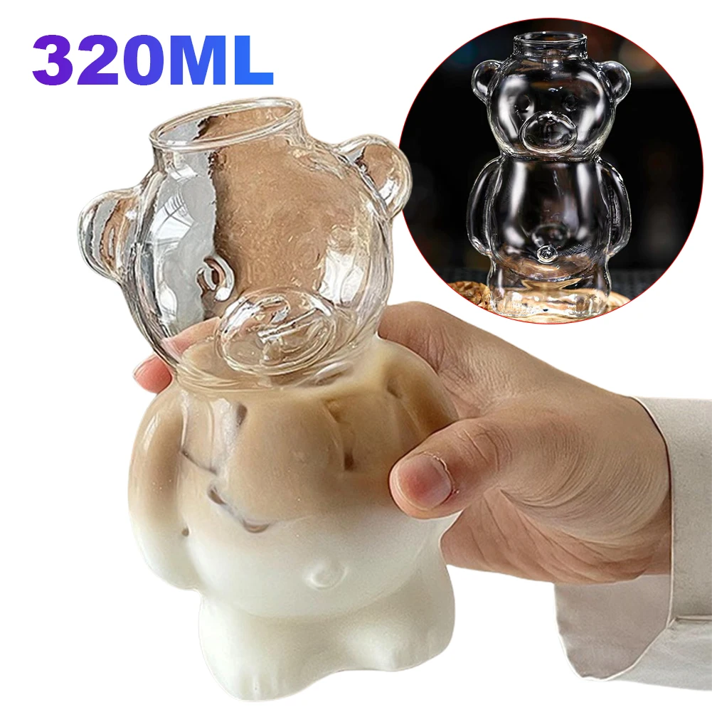 Cute Bear Glass Cup Cartoon Bear Shaped Coffee Mug Bear Shaped Glass Cup Beverage Glasses for Girlfriends Female Birthday Gift