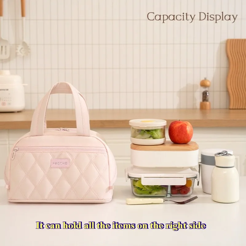 Große Isolierte Lunch-Tasche für Frauen PU-Leder Gesteppte Lunch-Tasche Auslaufsichere Thermische Kühltasche für Arbeit Picknick Reisen Niedliche Lunchbox – Detail 15