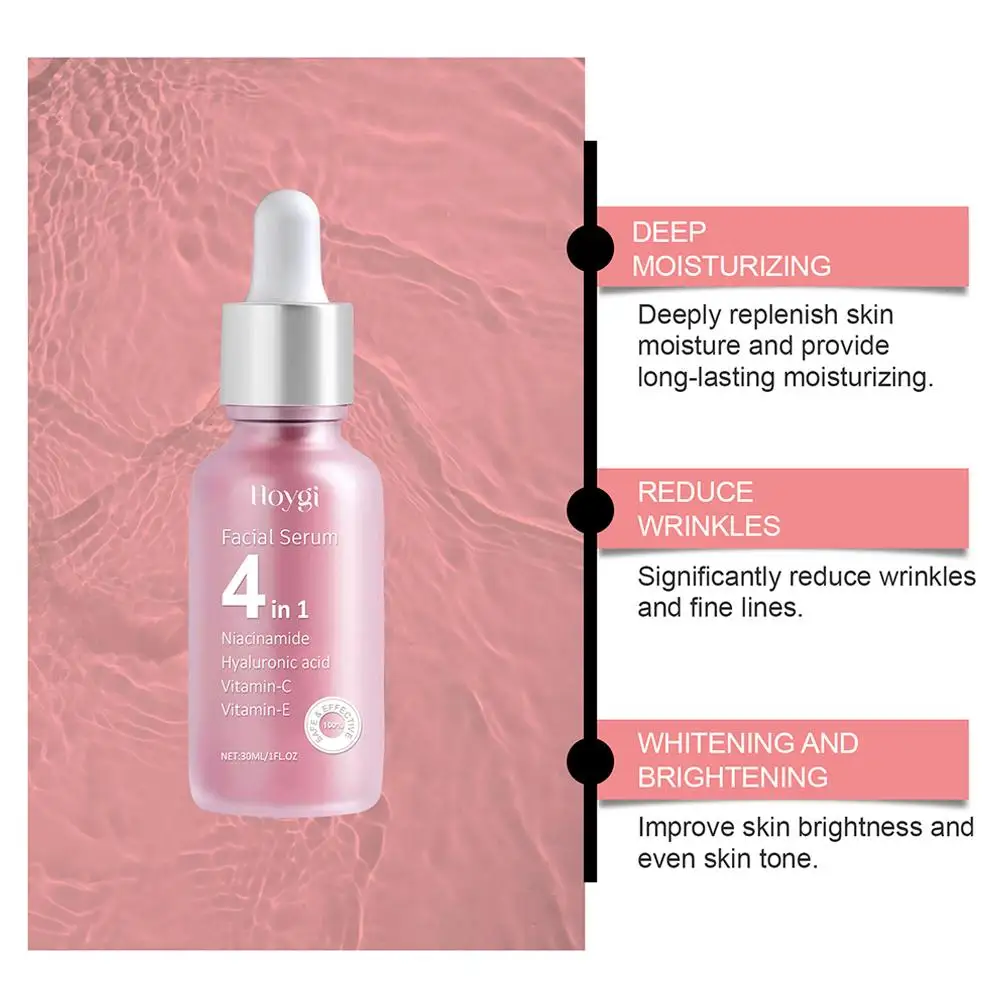 4 In 1 Moisturizing Facial Serum Light Texture Smoothing Lifting Firming Brightening Vitamin C Hyaluronic Acid Skin Care