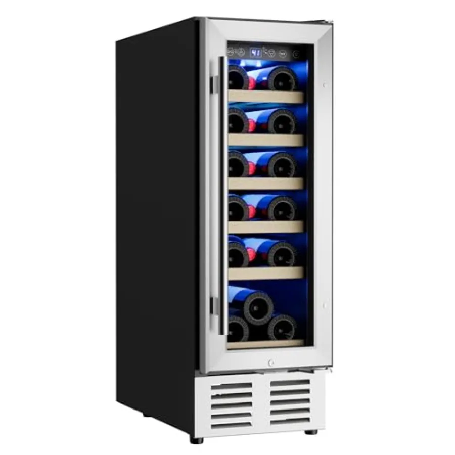 12 inch Wine Cooler Refrigerator 18 Bottle Built-in or Freestanding with Double-Layer Tempered Glass Door Mini Fridge with Digi