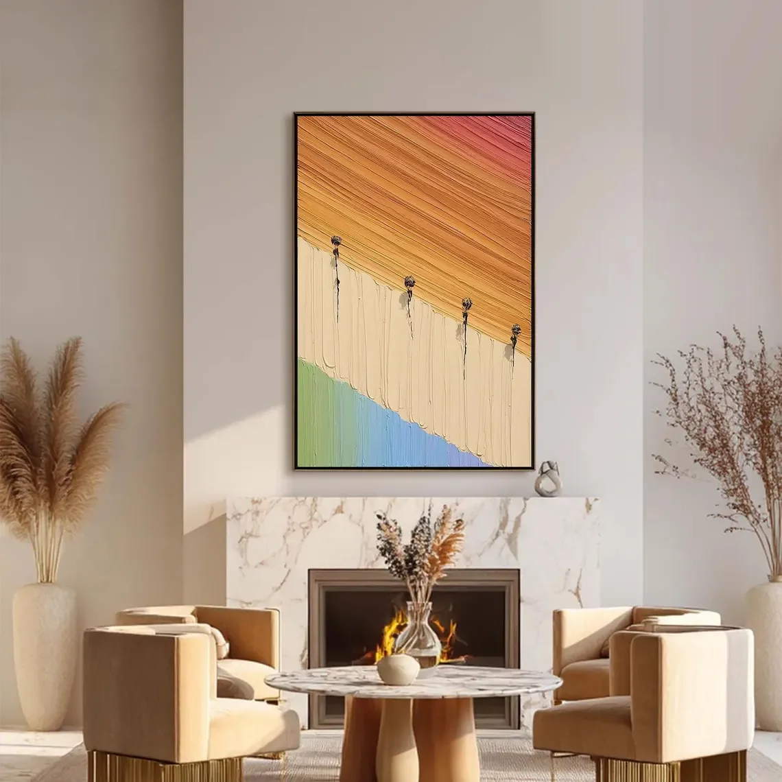 Hand-painted Textured Abstract Oil Painting, Colorful Diagonal Modern Wall Art, Thick Impasto Canvas Art, Unique Vibrant Office