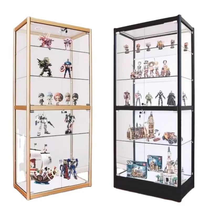 

Custom. hot selling customized multilayer aluminum model toy storage display showcase cabinet glass display with light and