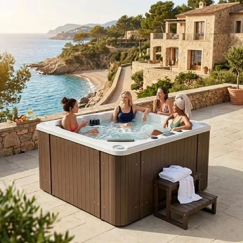 COMO Factory Price Hydrorelax Spa Massage 4 Person Hot Tub Acrylic Luxury Freestanding Bathtub Rectangular Hot Spa Tub