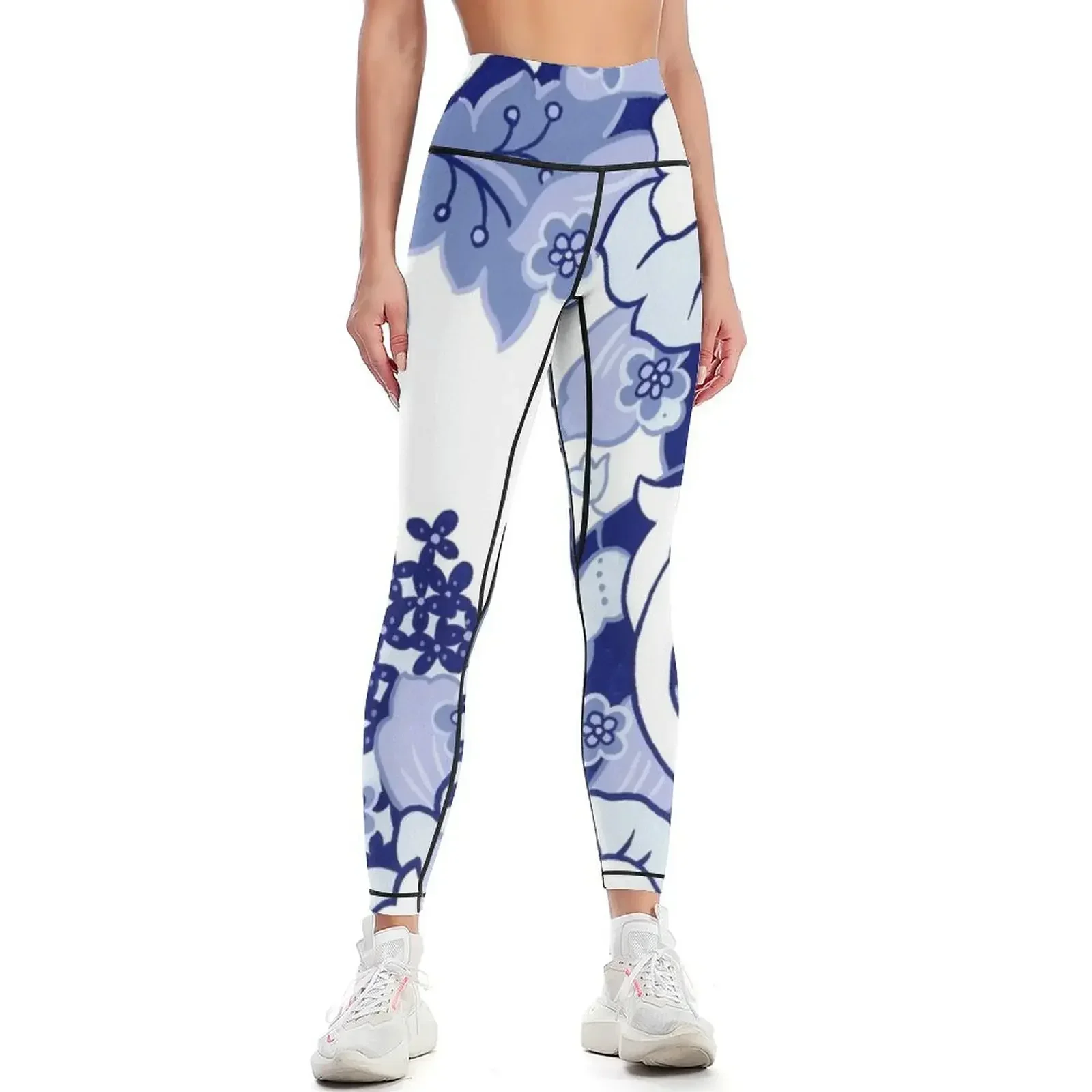 

Blue Graphic Floral 1 Leggings Women's high waist Leginsy push up sport set Fitness woman Womens Leggings