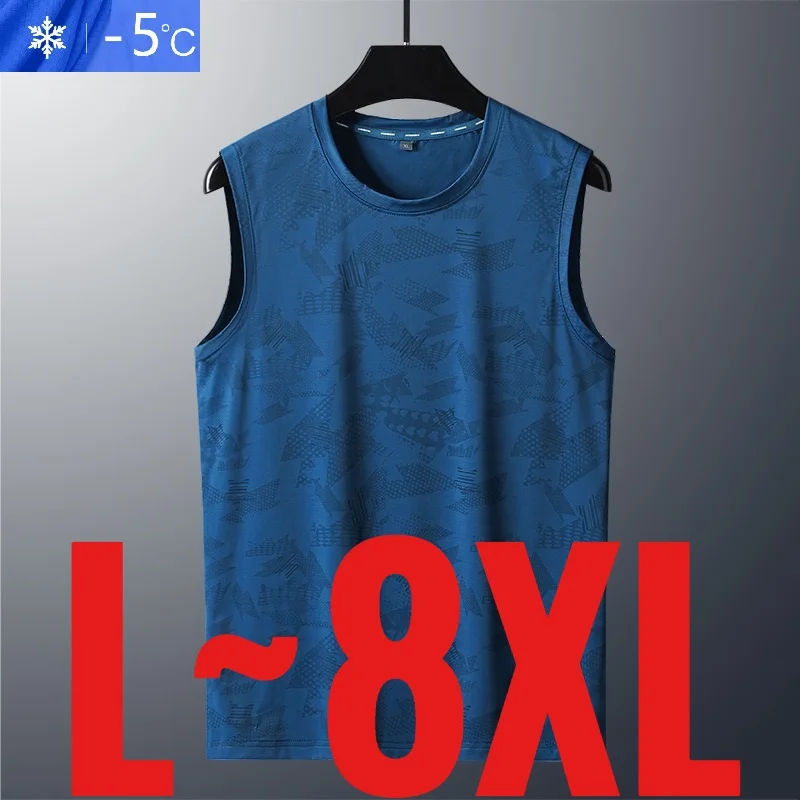 Plus Size 8XL Men's Gym Tank Top Sleeveless Ice Silk T-shirt Running Male Summer Hot Compression Large 120kg Tanktop Basketball