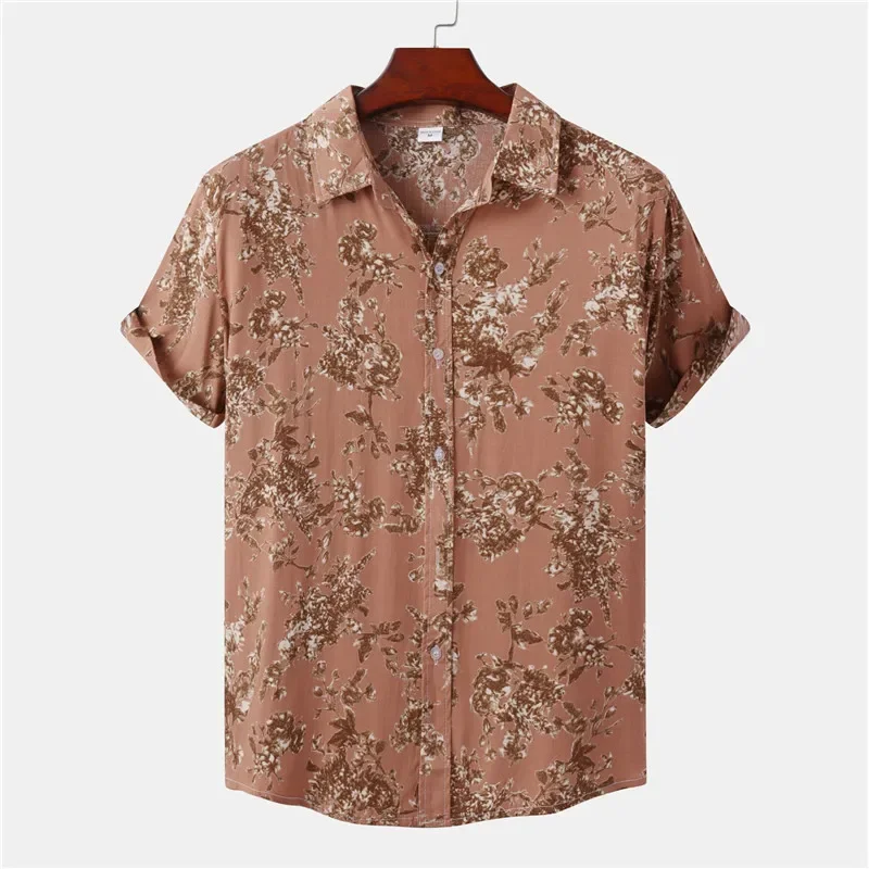 Black Pink Floral Print Beach Aloha Shirts Men Camisa Masculina 2024 Summer Casual Short Sleeve Hawaiian Shirt Men Party Clothes