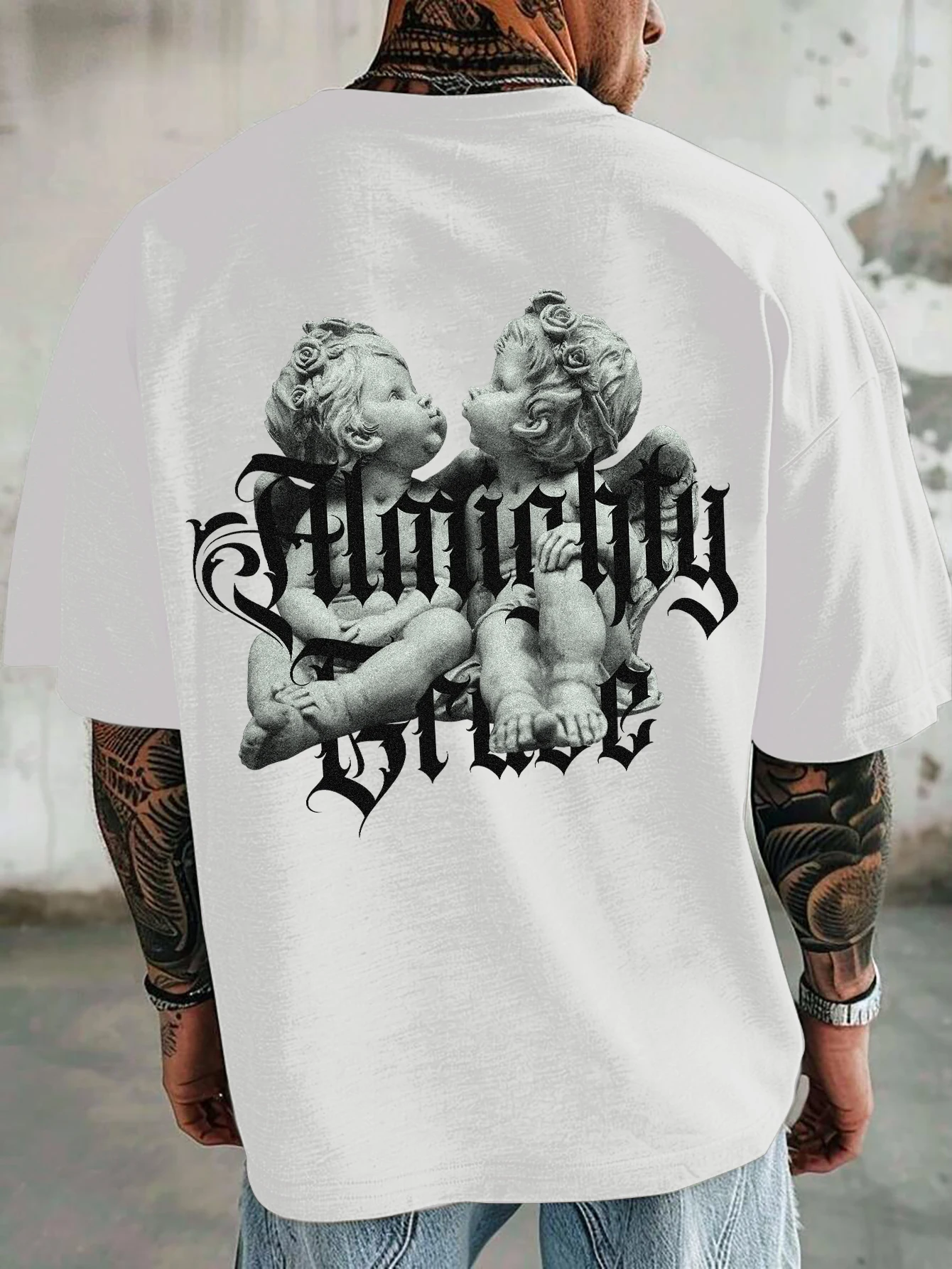 Men's Oversized T Shirt Almighty Cherub Angel Graphic Print Streetwear Gothic 100% Polyester Short Sleeve Casual Tee