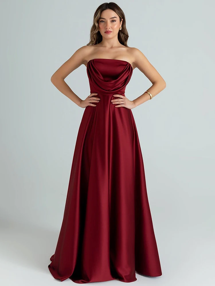 Mozision Satijn Off-shoulder Strapless Sexy Maxi Jurk Vrouwen Jurk Elegante Mouwloze Backless Avond Club Party Lange Jurken