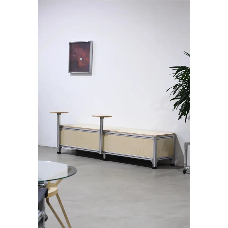 

Aluminum profile solid wood ocean board bench simple restaurant coffee shop table and chair integrated combination