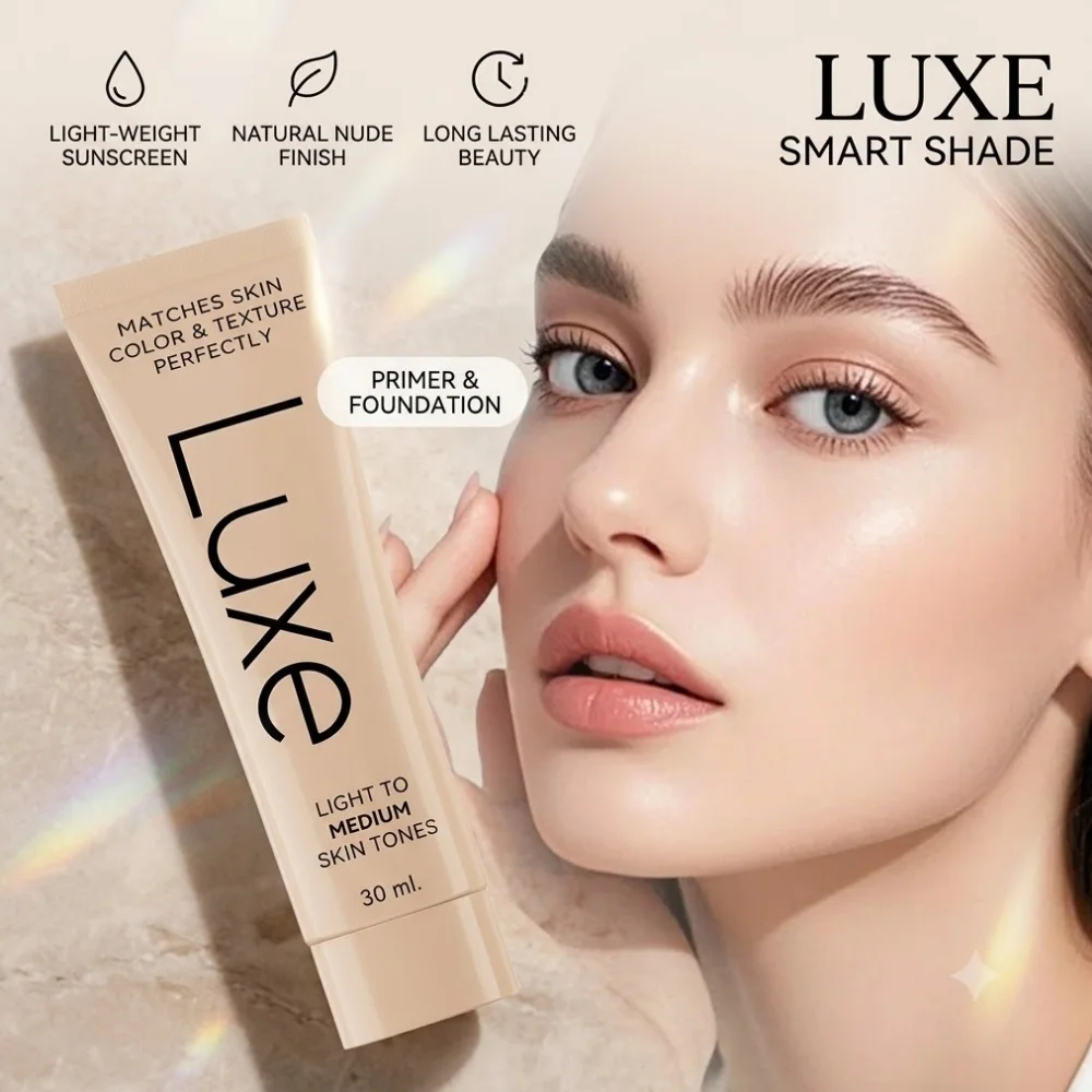 LUXE Smart Shade Adapting Liquid Foundation Face Primer Light-Weight Sunscreen Makeup Natural Nude Finish Long Lasting Beauty