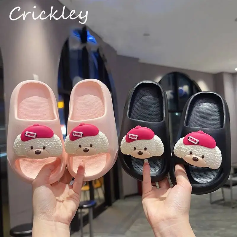 Cartoon Dog 3D Children Slippers Solid EVA Boys Girls Home Slippers Indoor Soft Bottom Children Family Beach Shoes