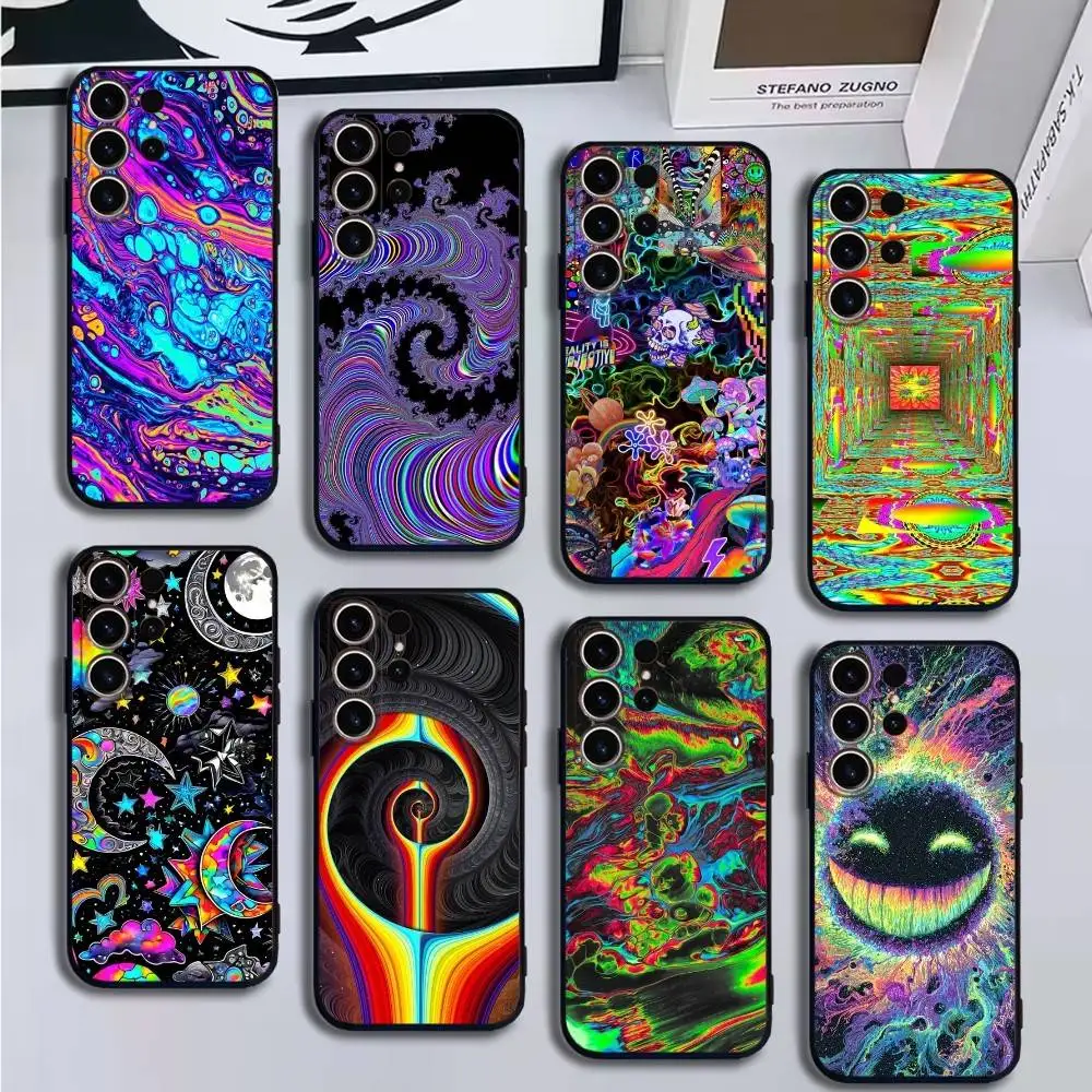 

Colourful Psychedelic Trippy Art Phone Case For SamsungS25,24,21,22,23,30,Ultra,20,Plus,Fe,Lite,Note,10,9,Soft Black Cover