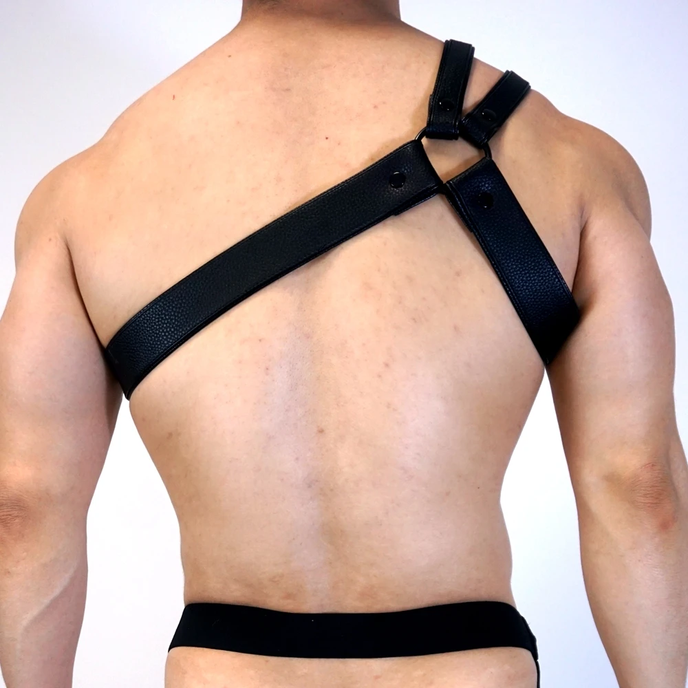Men's Leather Tri Harness Chest Armor Buckles Adjustable Size Jockstrap Gay Costume.Adjustable Left and Right Shoulders