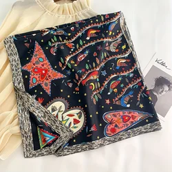 90*90Cm sciarpa quadrata Twill Silk Feeling Women Head scialli e Wraps Luxury Hair Tree Print sciarpe al collo Hijab Bandana Pashmina