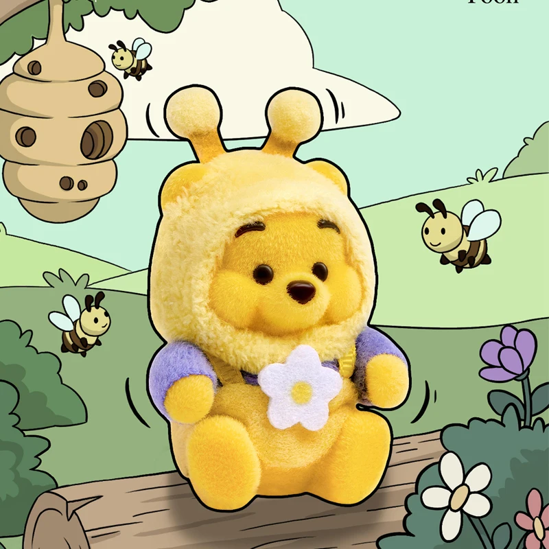 MINISO Pooh oso caja ciega latido del corazón jardín flocado serie figuritas muñeca ornamento decoración juguete Anime regalos de vacaciones perímetro