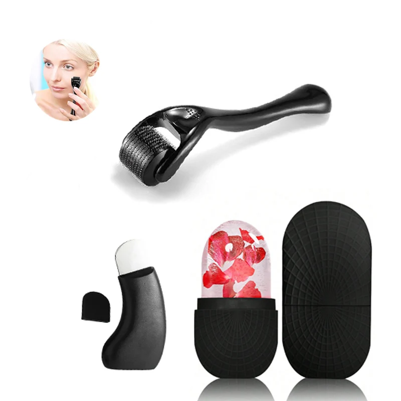 Facial Skin Care Tray Ice Tray Deep Cleansing Blackhead Remover Shovel Skin Beard 0.25mm Needle Micro Facial Roller Tool Set