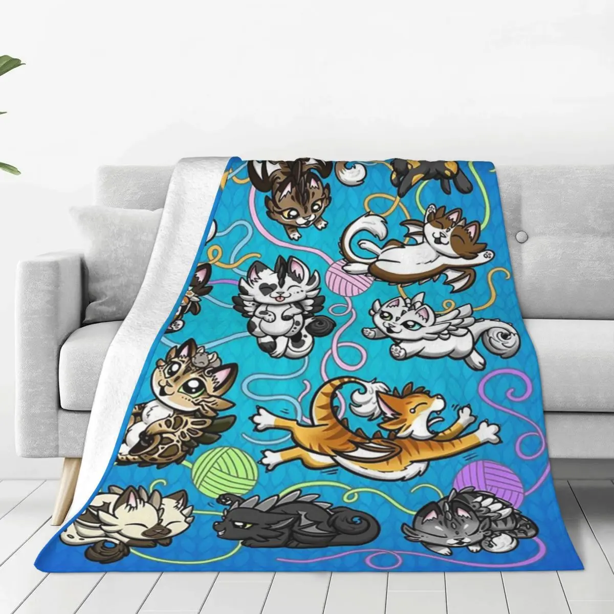 Dracatons Cat Dragons Fun With Yar Blanket Flannel Portable Sofa Throw Blankets For Couch Bedding Travel Throws Bedspread Quilt