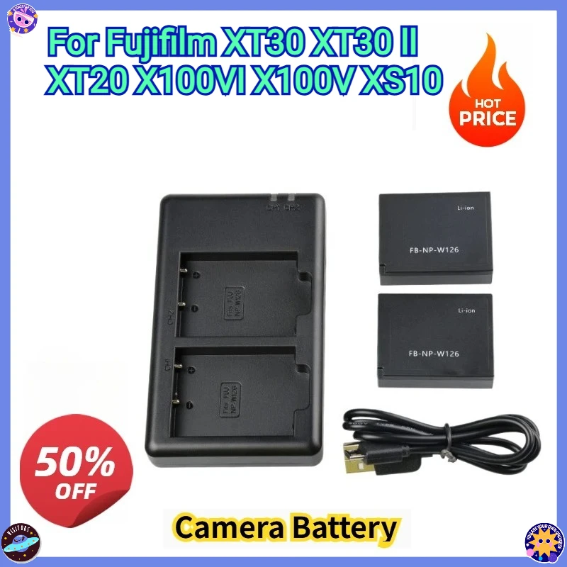 

New NP-W126 NP-W126S 7.2V 830mAh Replacement Camera Battery and Charger for Fujifilm XT30 XT30 II XT20 X100VI X100V XS10
