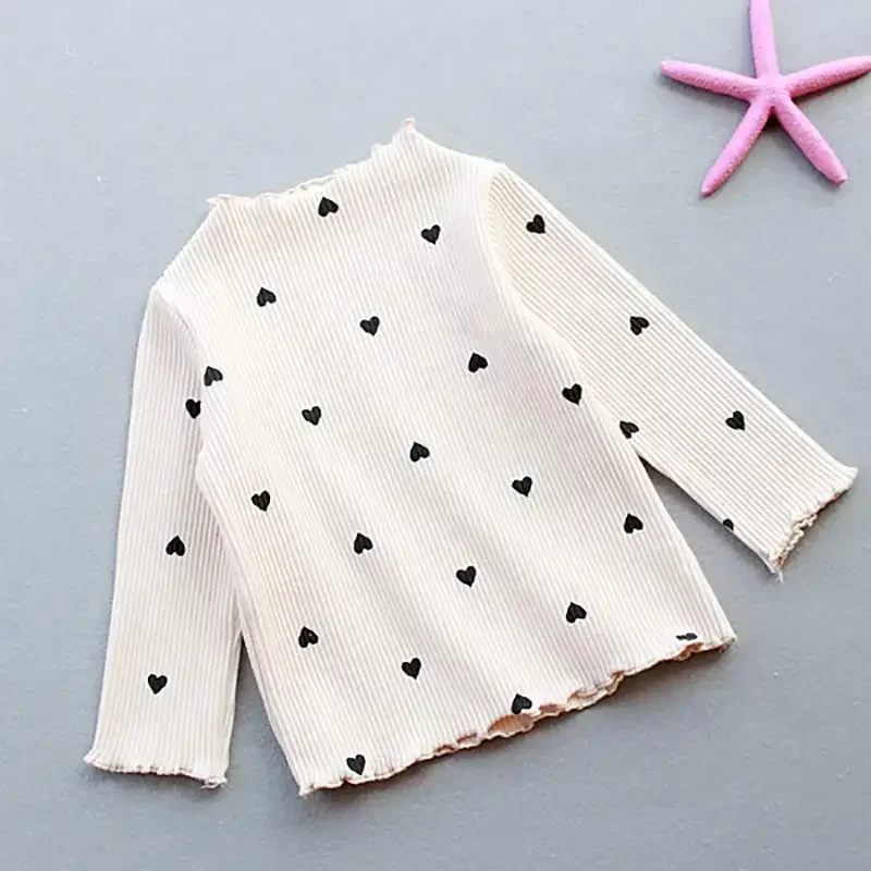 New New Spring Autumn Baby Girls Long-sleeved O-necked Love Heart T-shirt Bottoming Shirt Cotton Children Long-sleeved T-shirt