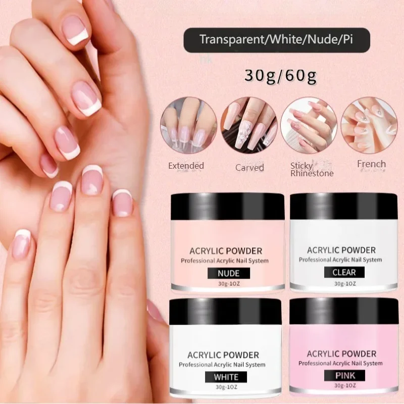 Professional Acrylic Nail Powder Clear/Nudes/Pink Ultra Fine for Acrylic Nail Art 3D Tip Carving French Nail Extension Nails Gel