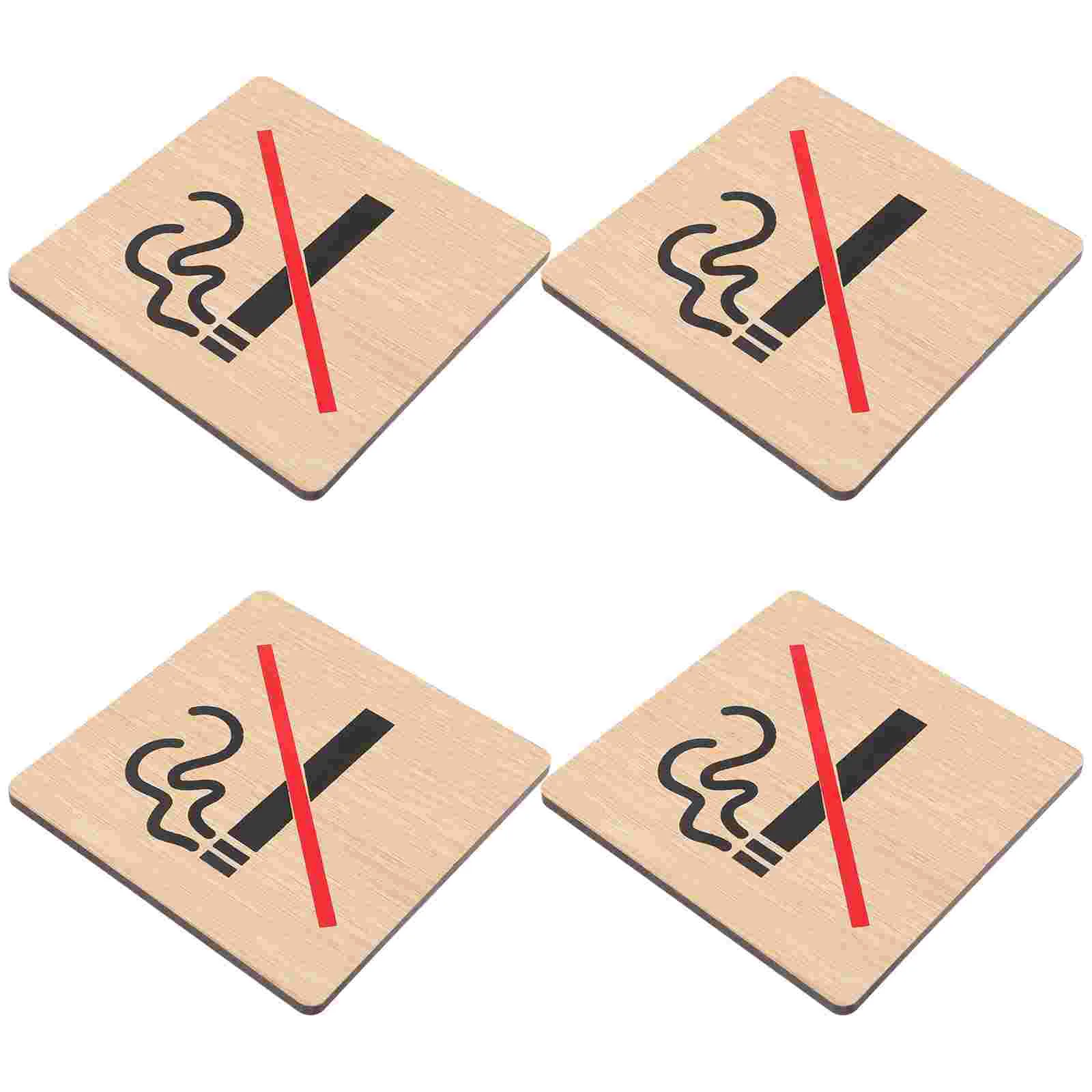 

4 Pcs Wooden No Smoking Sign Car Fire Extinguisher Stickers Decals Soliciting for House Warning