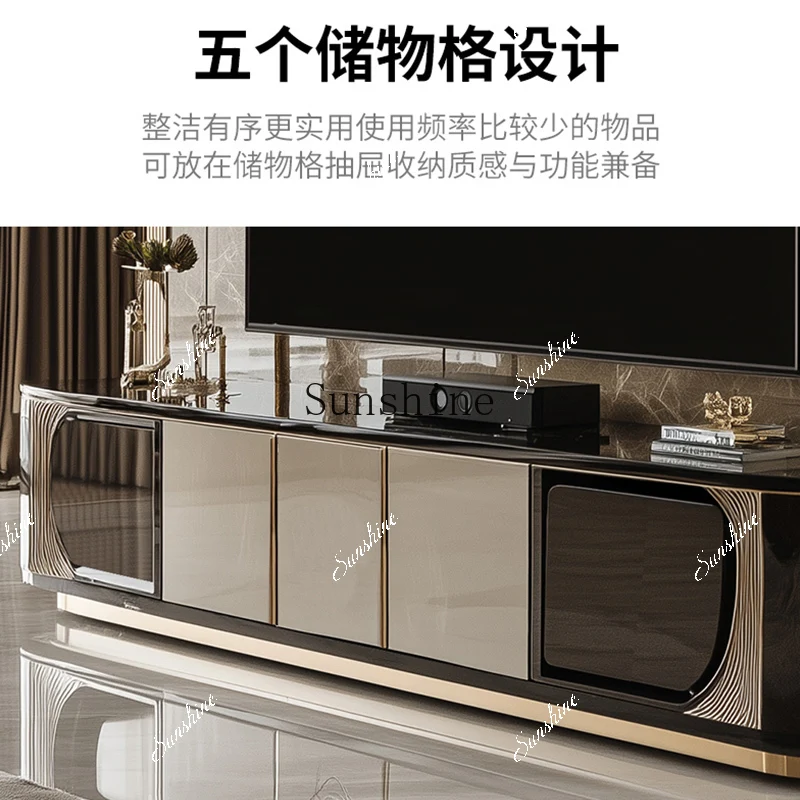 

Light luxury marble TV cabinet heightening high-end home design large living room floor cabinet against the wall FT