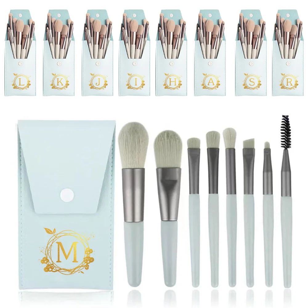 

8pcs Travel Portable Set Soft Shadow Foundation Brush Storage Bag Outdoor Makeup Tools Ideal Holiday Gift Wreath Letter Pattern