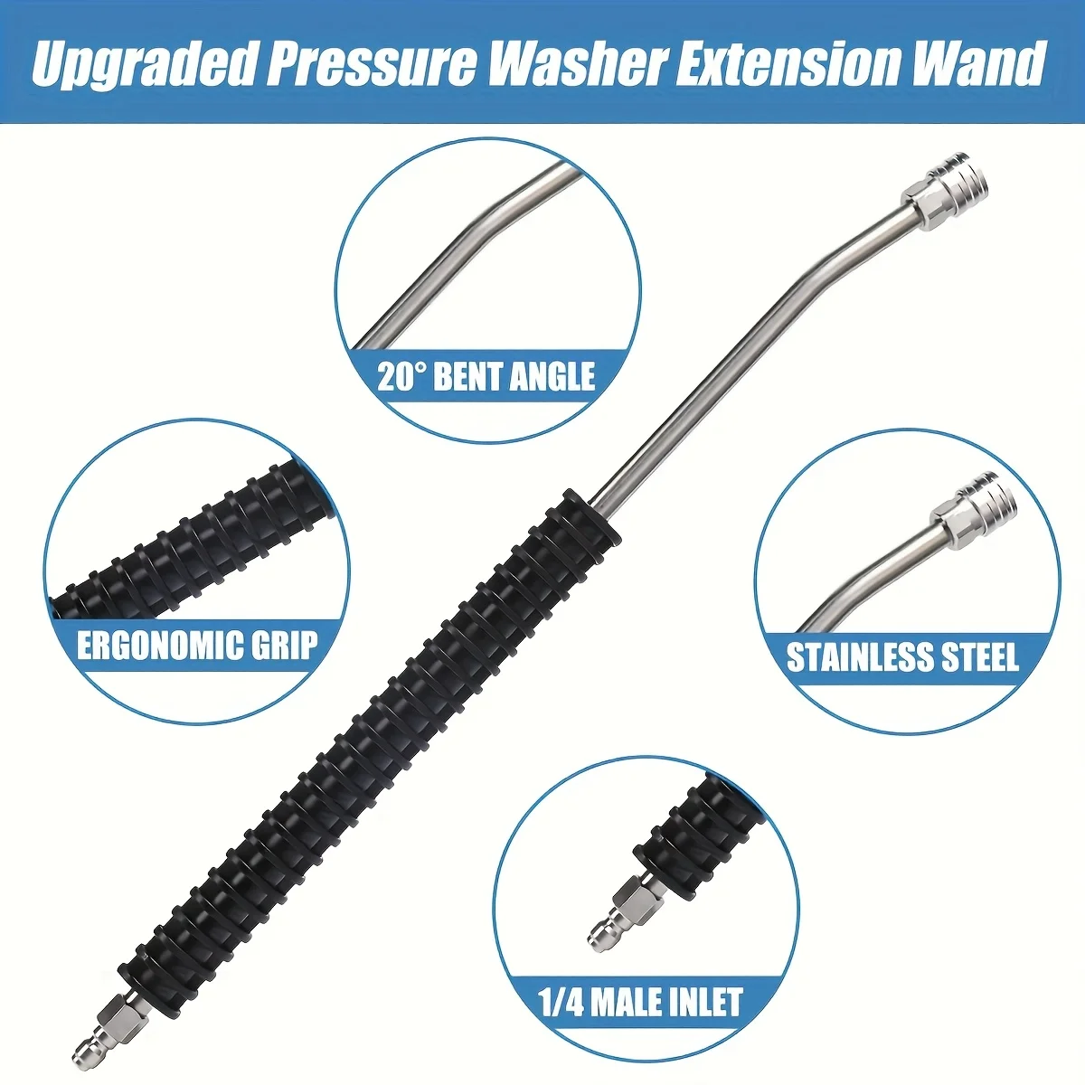 Heavy Duty Pressure Washer Extension Wand - 1/4" Quick Connect Stainless Steel Universal Compatible Cleaning Accessory