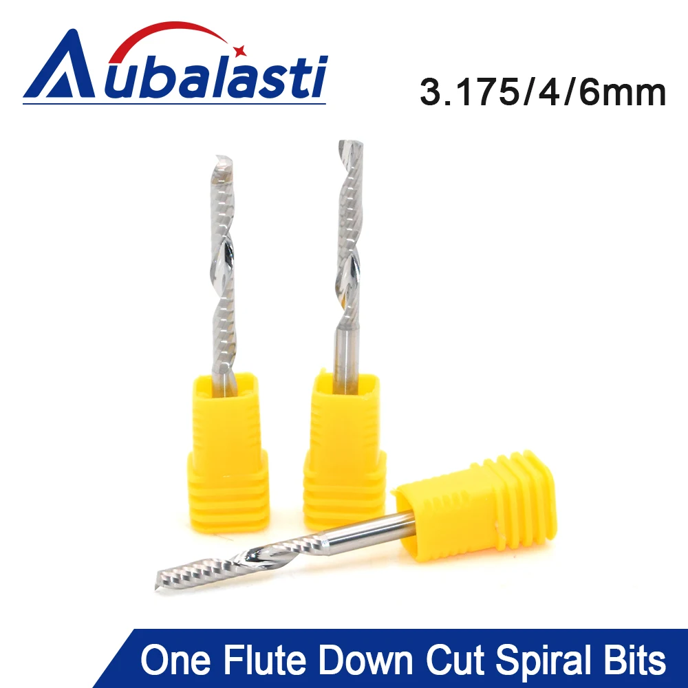 Aubalasti-다운 컷 밀링 커터, 단일 플루트 나선형 비트, SHK 3.175/4/6mm, 텅스텐 카바이드 CNC 공구 라우터 조각 비트, 5 피스