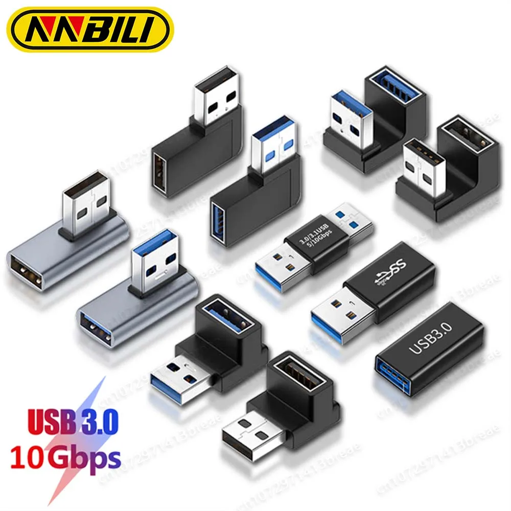NNBILI 90-stopniowy kątowy adapter przedłużający USB 3.0 Upward Elbow Złącze USB do PC Męski na żeński Konwerter wtyczki przedłużającej